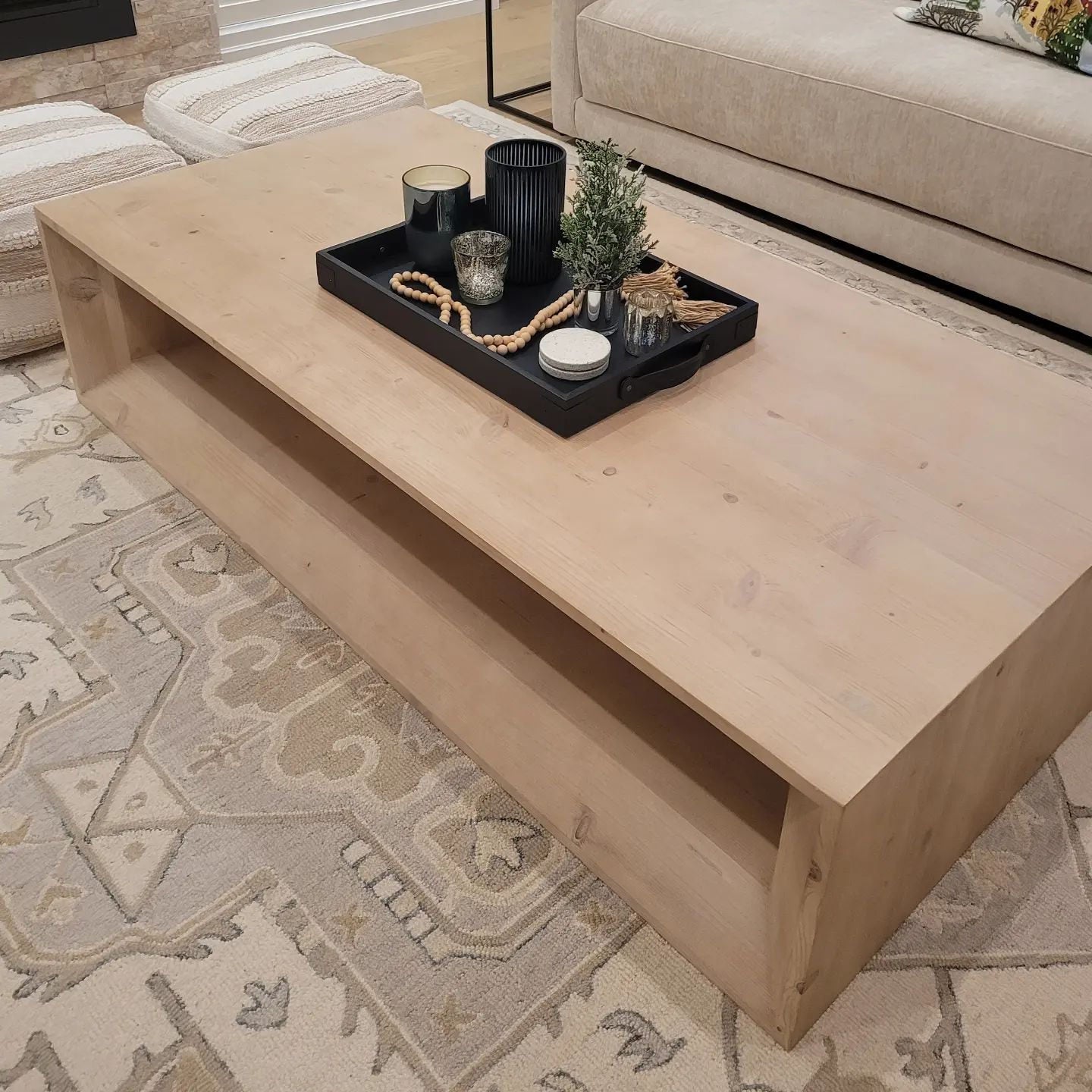 Natural Pine Wood 68" Rectangular Coffee Table