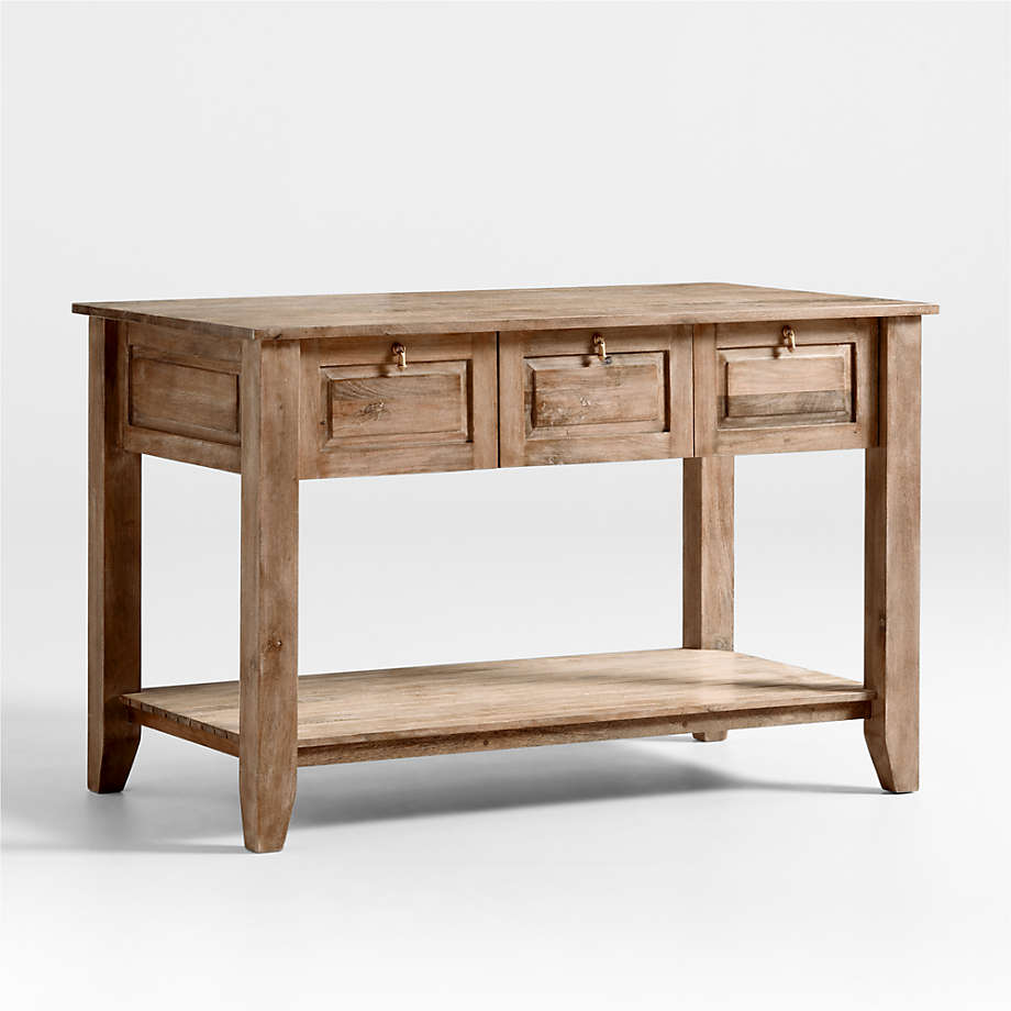 56" Light Brown Solid Wood Kitchen Island with Storage