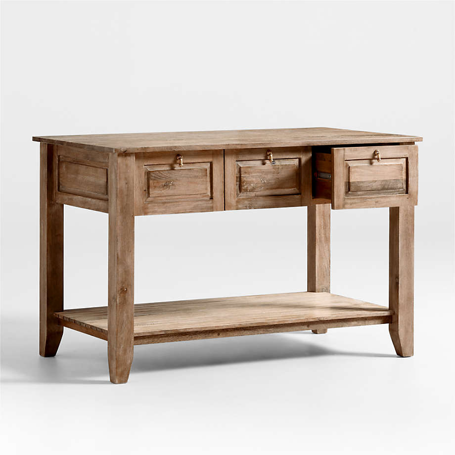 56" Light Brown Solid Wood Kitchen Island with Storage