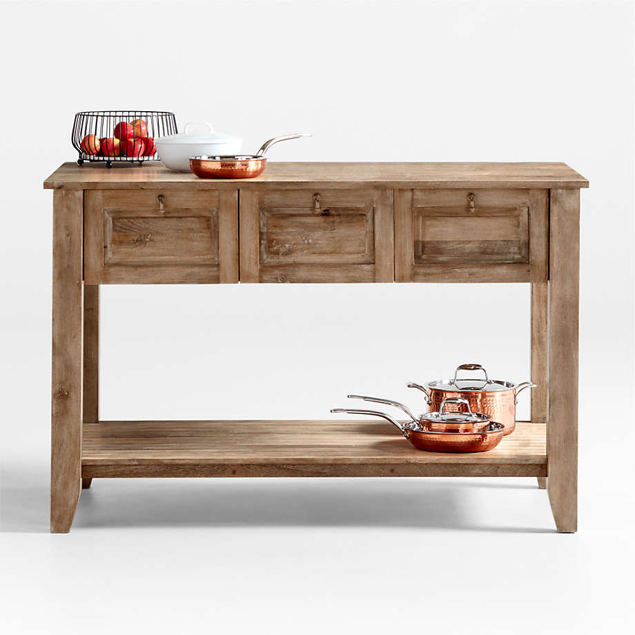 56" Light Brown Solid Wood Kitchen Island with Storage