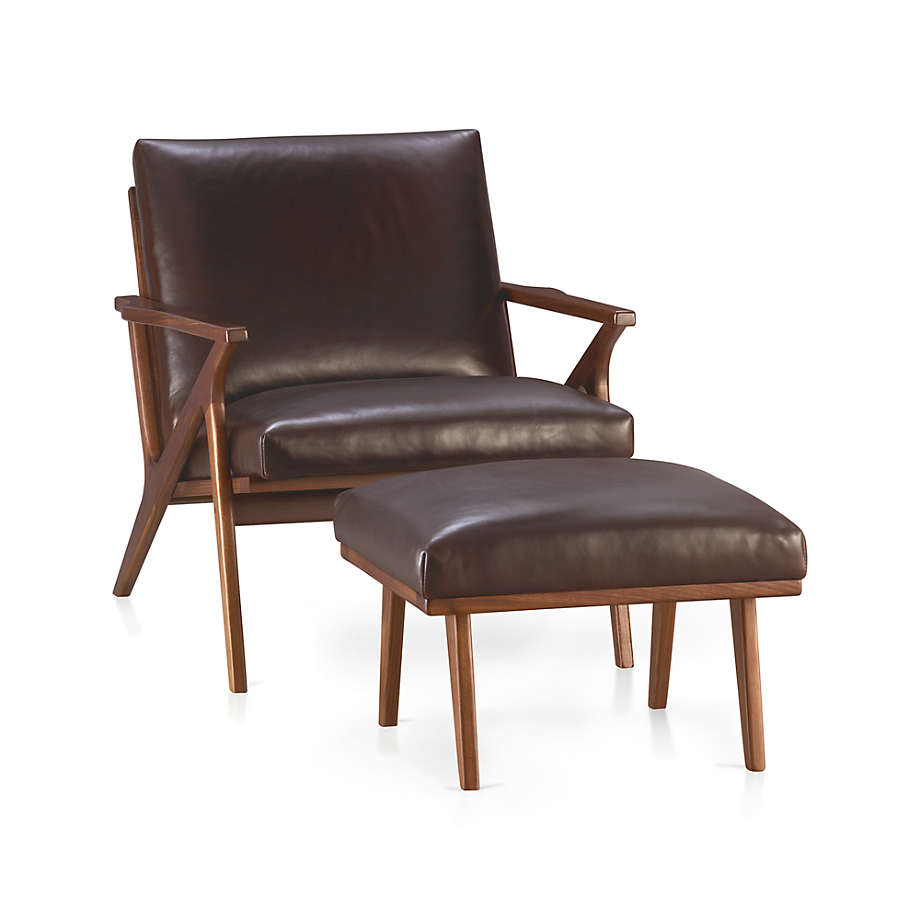 Leather Walnut Wood Frame Accent Chair