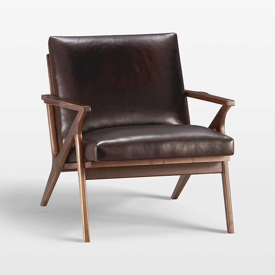 Leather Walnut Wood Frame Accent Chair