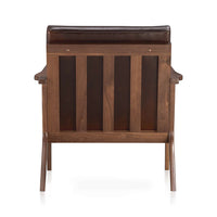 Leather Walnut Wood Frame Accent Chair