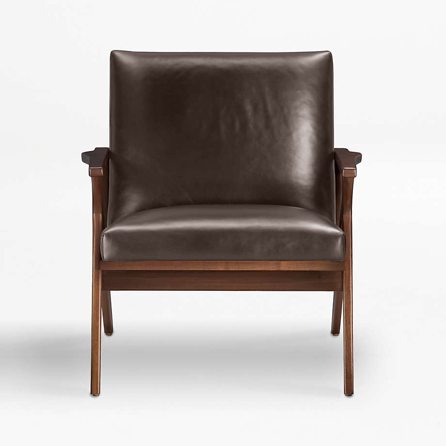 Leather Walnut Wood Frame Accent Chair