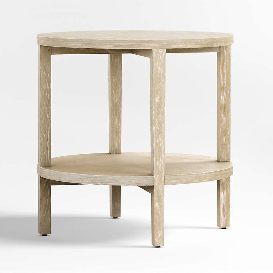 Clairemont Natural Oak Wood Round End Table with Shelf